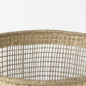 Three Seagrass Round Woven Storage Baskets