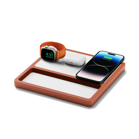 TRIO TRAY White - 3-in-1 MagSafe Oak Wireless Charger with Apple Watch Support