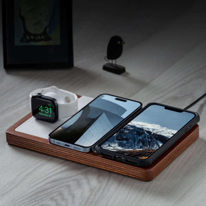 TRIO White - 3-in-1 MagSafe Oak Wireless Charger with Apple Watch Support
