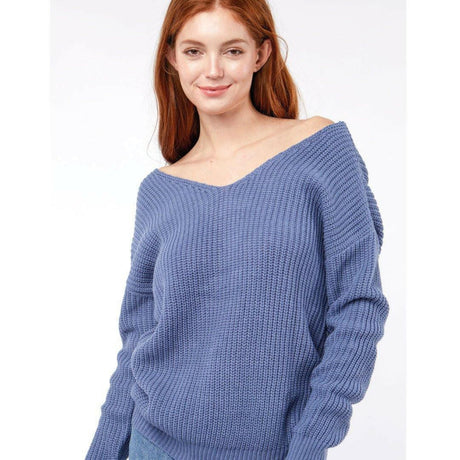 Twisted V-Neck Sweater with Open Back