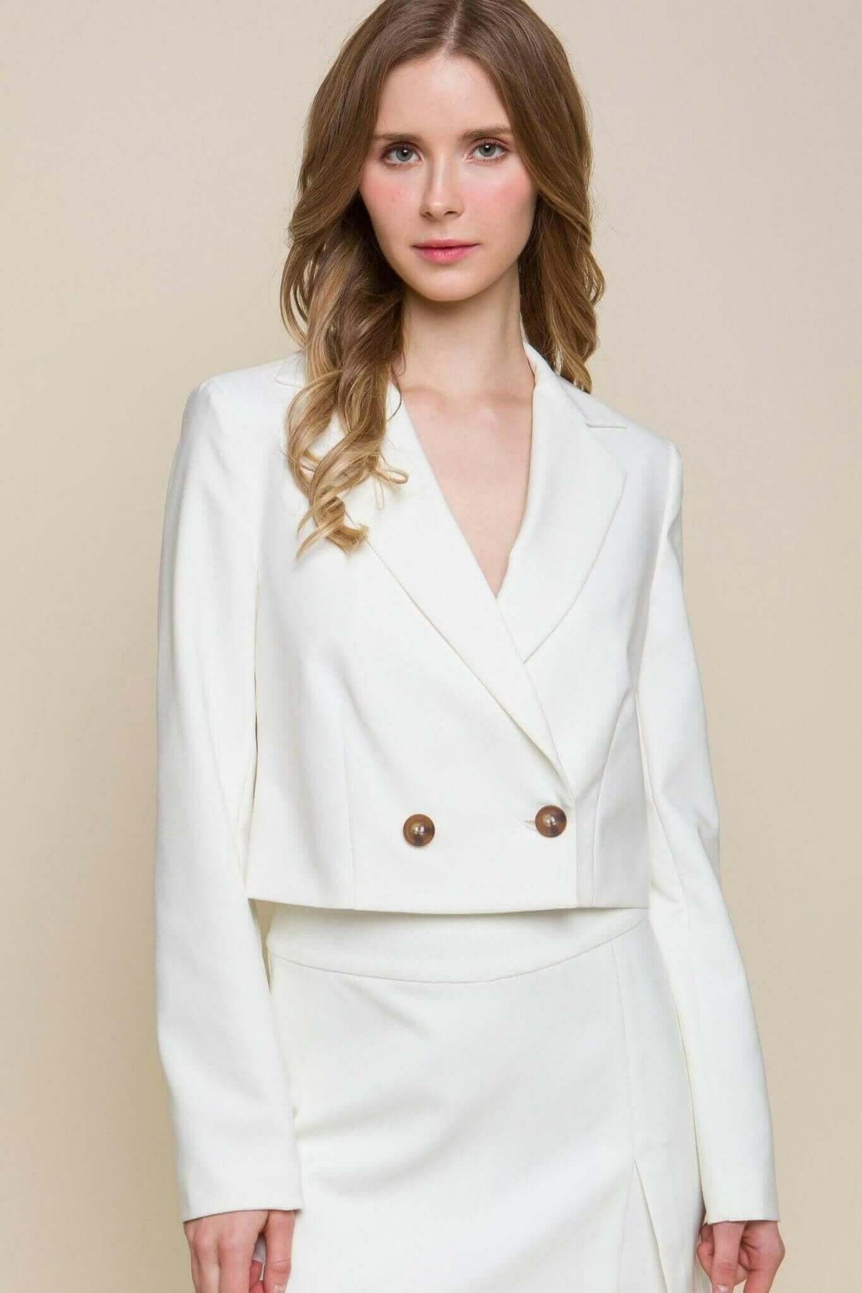 White Button Closure Cropped Blazer