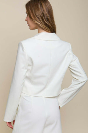 White Button Closure Cropped Blazer