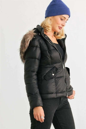 Winter Essential: Quilted Jacket with Faux Fur Hood and Water-Resistant Coating