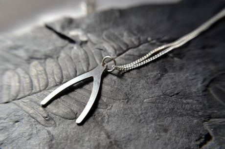 Wishbone Pendant in stainless steel on silver chain